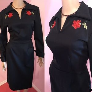 Lilli Jean Original. Black Dress Red Embroidery